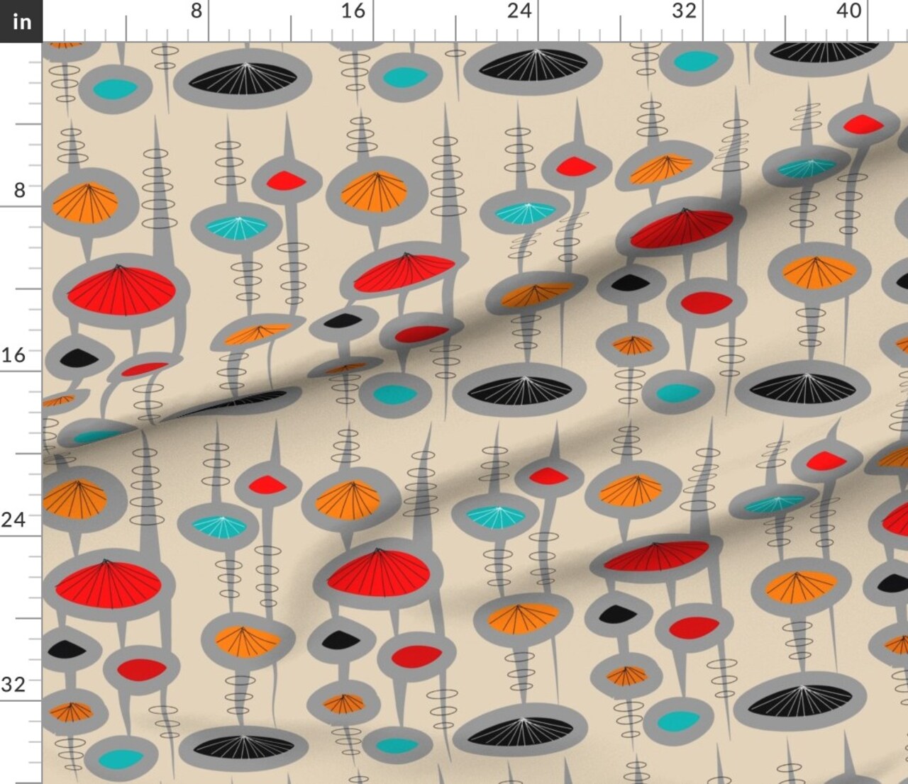 Atomic Space Age Cream Era Inspired Mid Century Modern Retro Vintage Custom Printed Fabric by Spoonflower Various Fabrics by the Yard or Fat Quarter